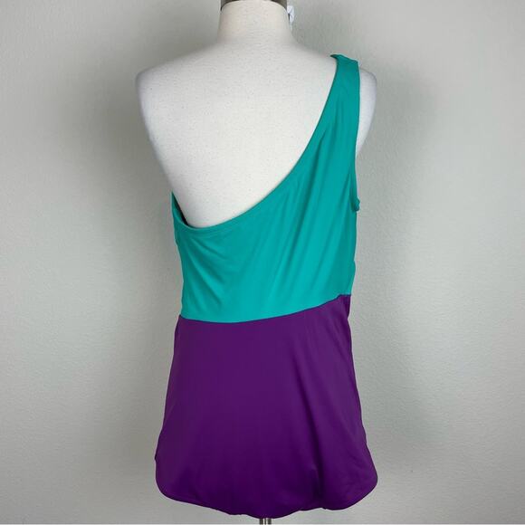Cacique Sophie Teal Green Purple One Shoulder Swimsuit 18 - Picture 7 of 11
